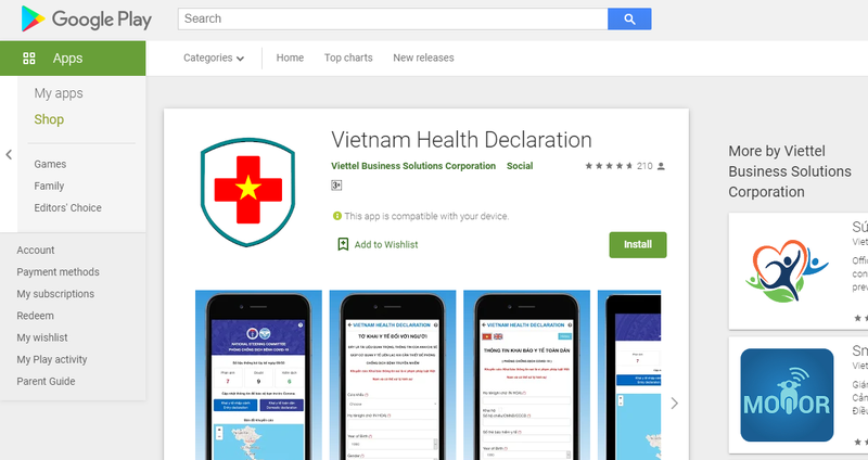 Ứng dụng Vietnam Health Declaration